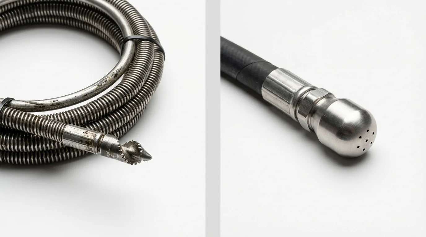 Drain snake cable and hydro jetting nozzle used for drain cleaning in Champlin, MN