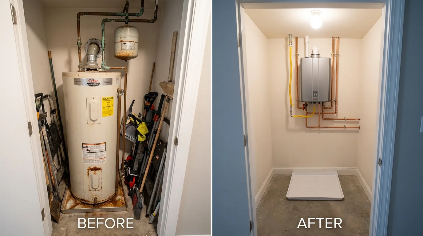 Tank water heater versus wall-mounted tankless unit comparison for Champlin, MN homeowners